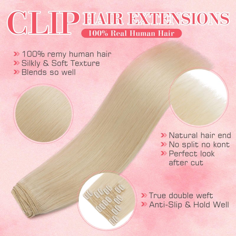 S-noilite Hair Extensions Clip in Human Hair 14 Inch Clip in Hair Extensions Bleach White Hair Extensions Real Human Hair 8PCS 120G Remy Hair Clip in Extensions Double Weft #70 - Image 4